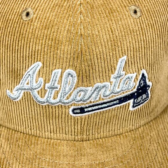 Atlanta Braves Corduroy New Era MLB Fitted Hat 7 3/8 Tan Beige Black New - Picture 6 of 7
